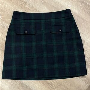 LOFT Petite Green and Black Plaid Mini Skirt